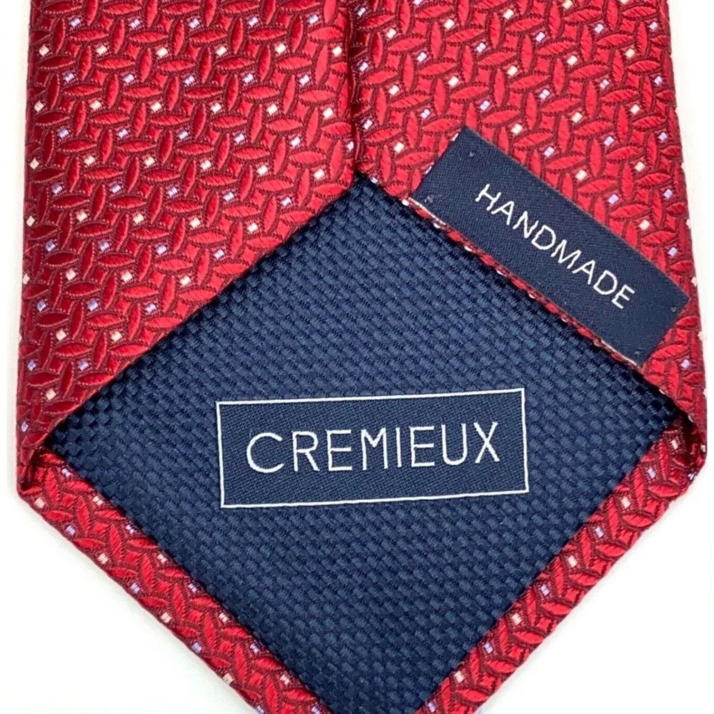 DANIEL CREMIEUX Tie Red 100% Silk Micro Squares Oval Geometric Men's Necktie 60